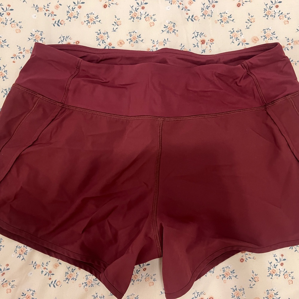 CRZ YOGA Lightweight Athletic Running Shorts Zip Pocket Plum Burgundy Women’s M